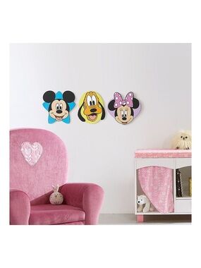 Mickey, Pluto & Minnie Wall Art Set - Pink, Blue & Yellow